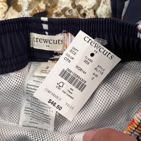 NWT J. Crew Boys' Navy W/ Gold & White Tropical Floral Swim Trunk - Picture 6 of 9